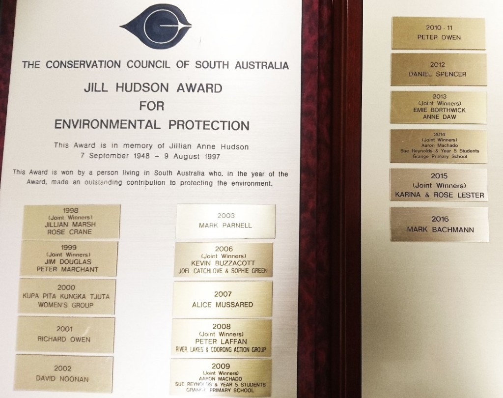Past winners of the CCSA - Jill Hudson Award for Environmental Protection